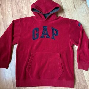 GAP Red Hooded Fleece Pullover with Navy Lettering